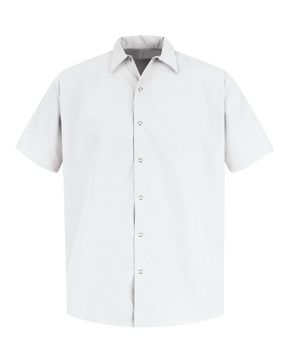 Front View of White Specialized Pocketless Polyester Work Shirt - SS26
