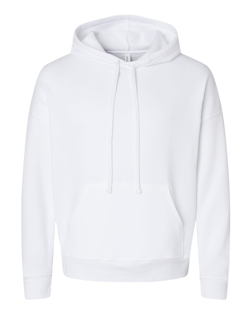 Front View of White Sponge Fleece Drop Shoulder Hoodie - 3729