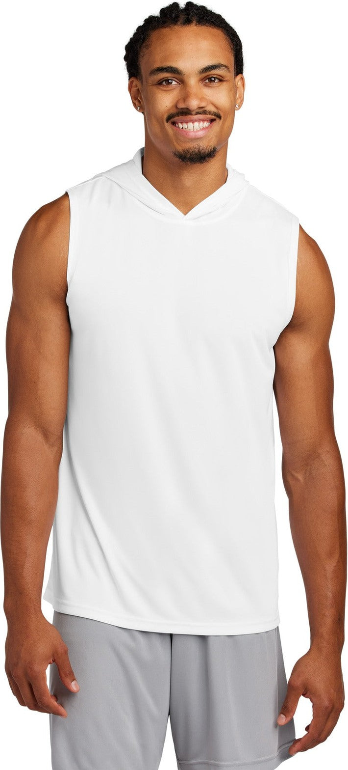 Front View of White Sport-Tek Competitor Sleeveless Hoodie ST352H