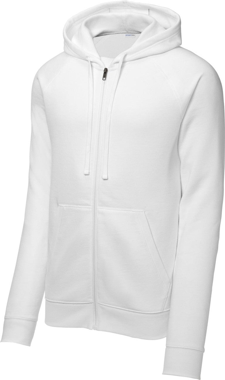 Front View of White Sport-Tek Drive Fleece Hooded Full-Zip STF201