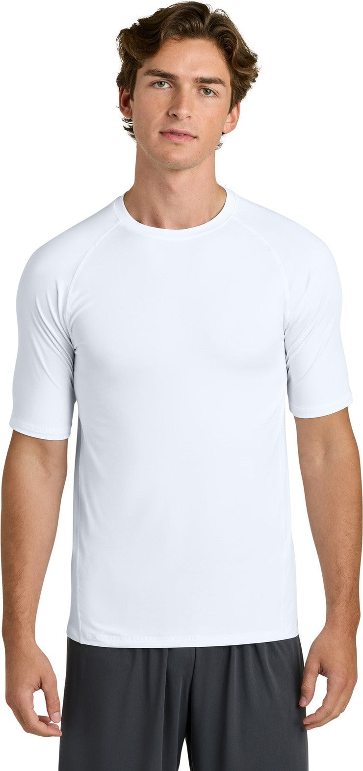 Front View of White Sport-Tek PosiCharge Compression 1/2-Sleeve Tee ST120