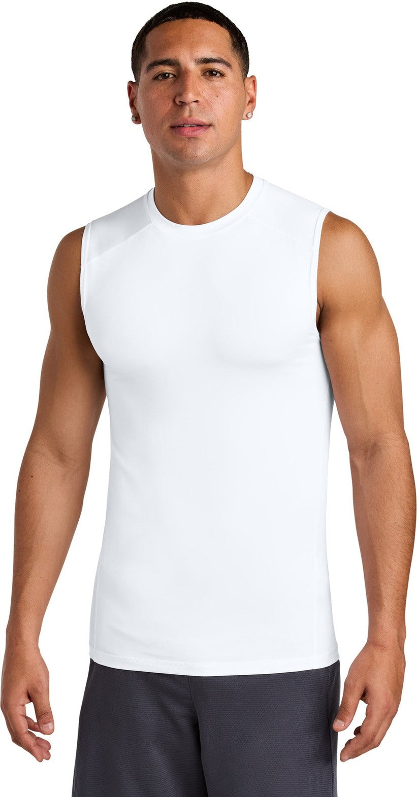 Front View of White Sport-Tek PosiCharge Compression Sleeveless Tee ST121SL
