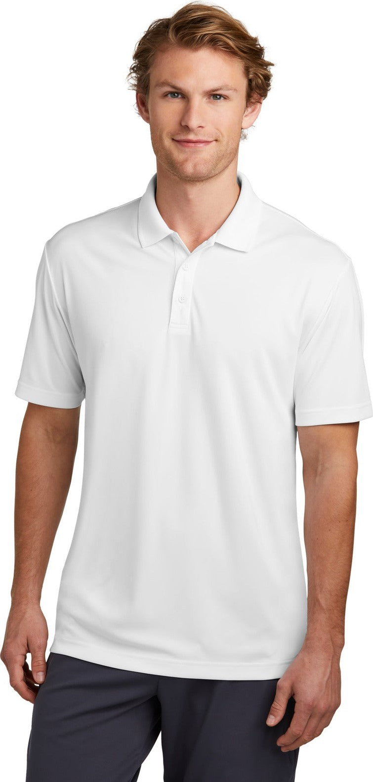 Front View of White Sport-Tek PosiCharge Re-Compete Polo ST725