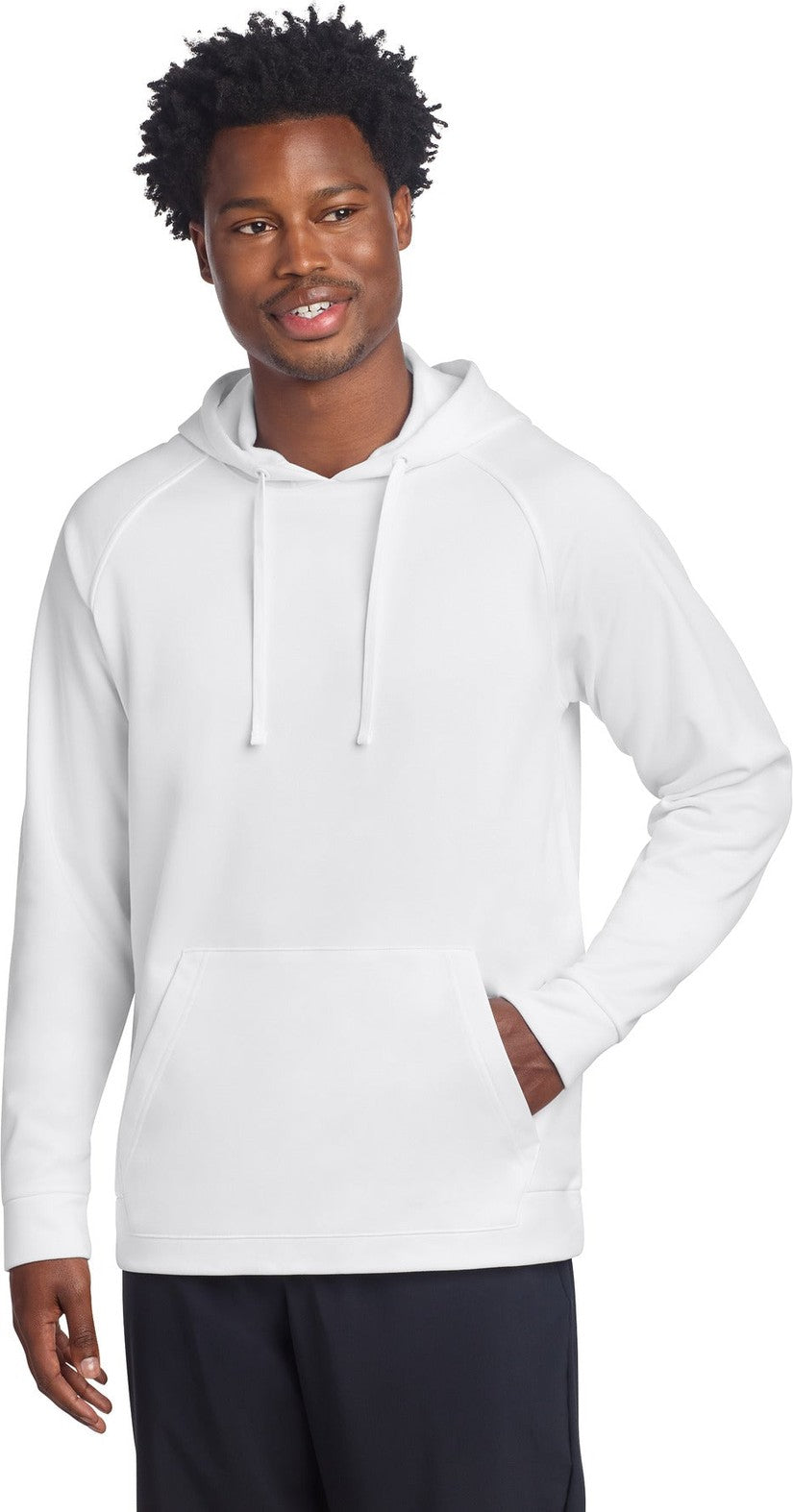 Front View of White Sport-Tek Re-Compete Fleece Pullover Hoodie ST730