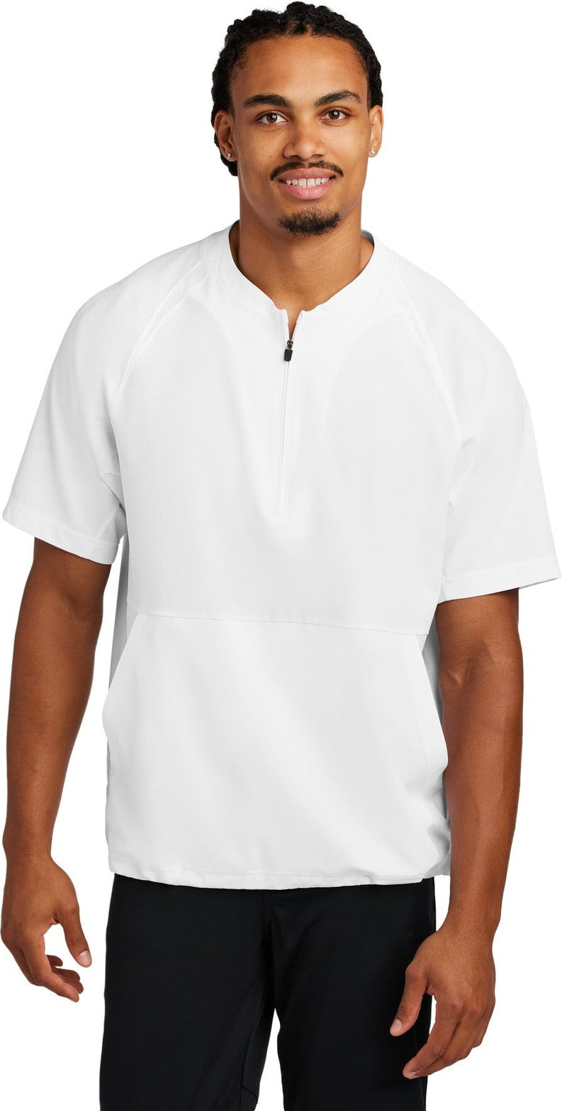 Front View of White Sport-Tek Repeat 1/2-Zip Short Sleeve Jacket JST489