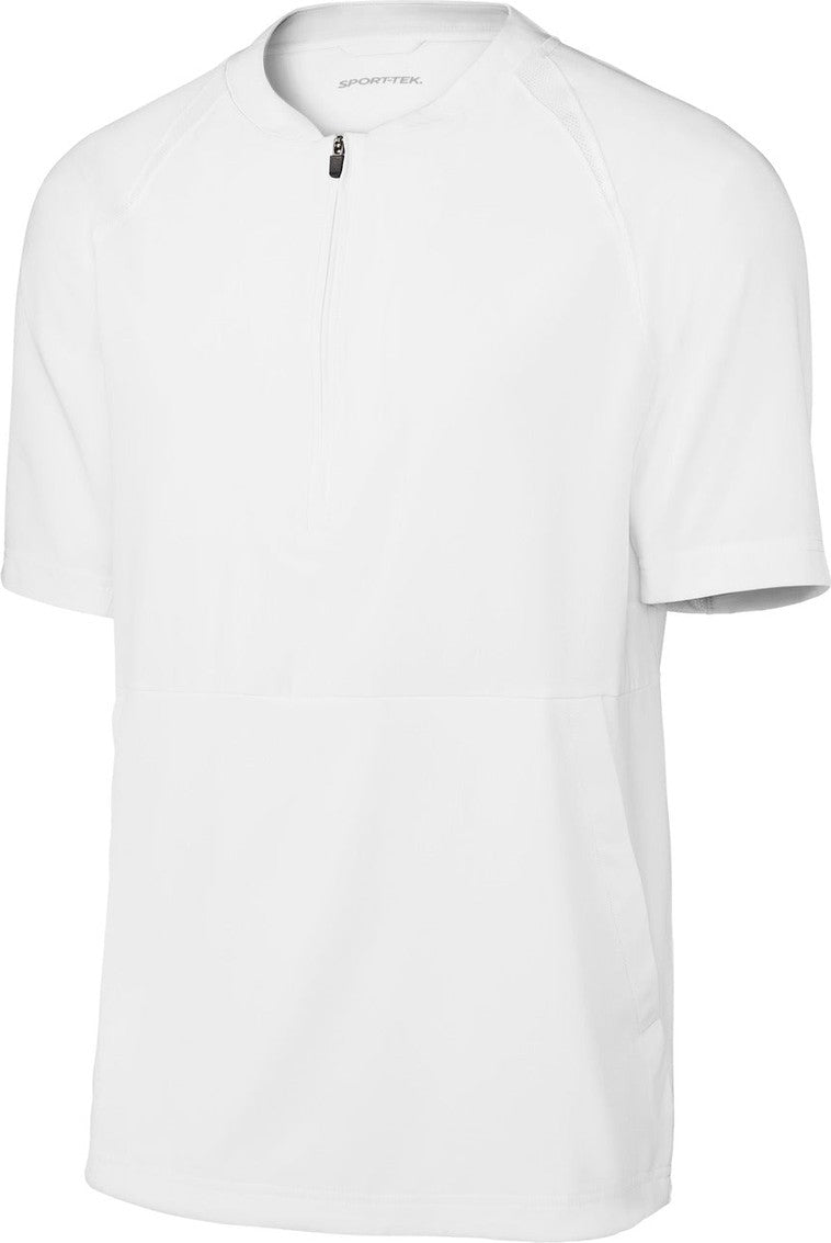 Front View of White Sport-Tek Repeat 1/2-Zip Short Sleeve Jacket JST489