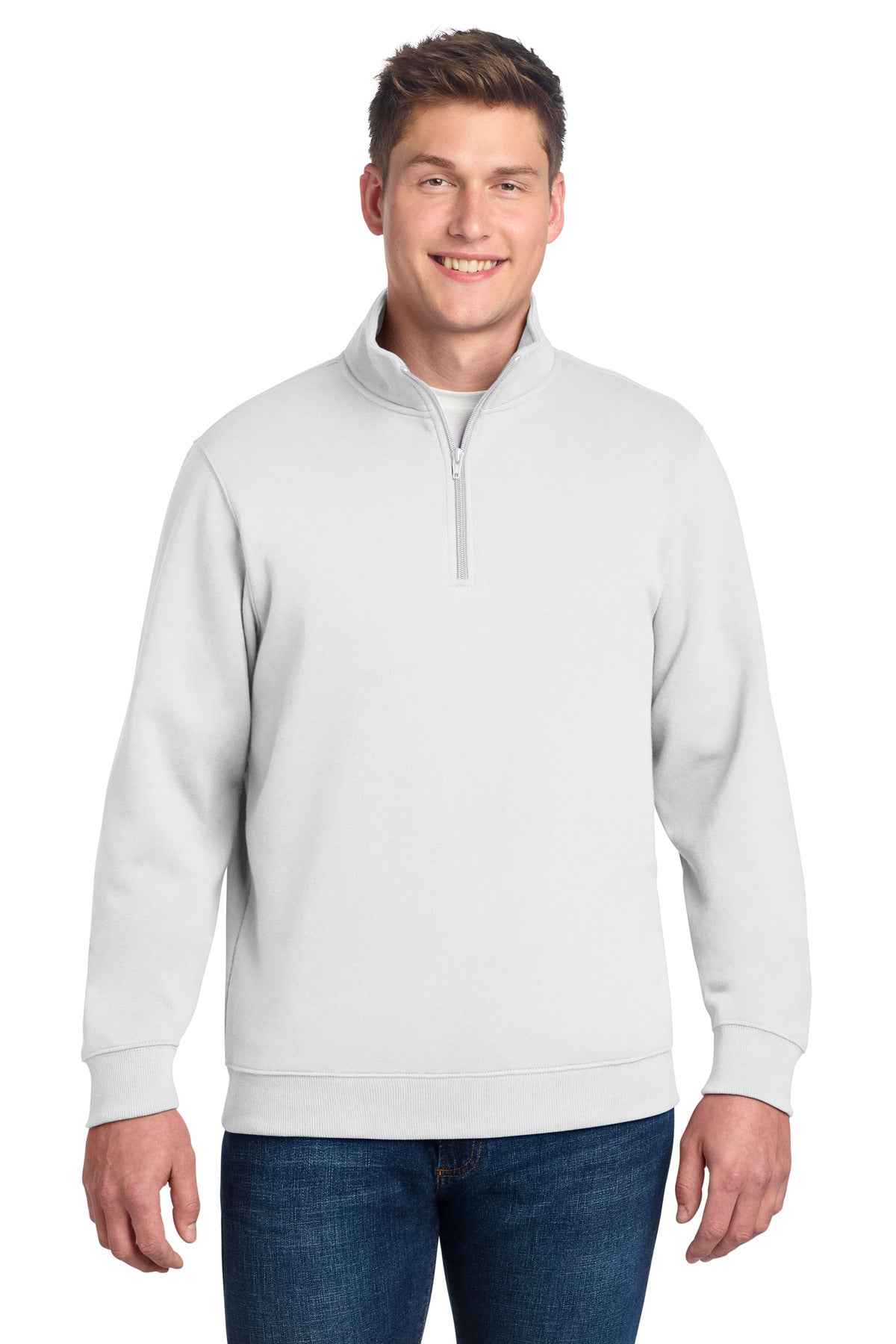 Front View of White Sport-Tek Tall 1/4-Zip Sweatshirt. TST253