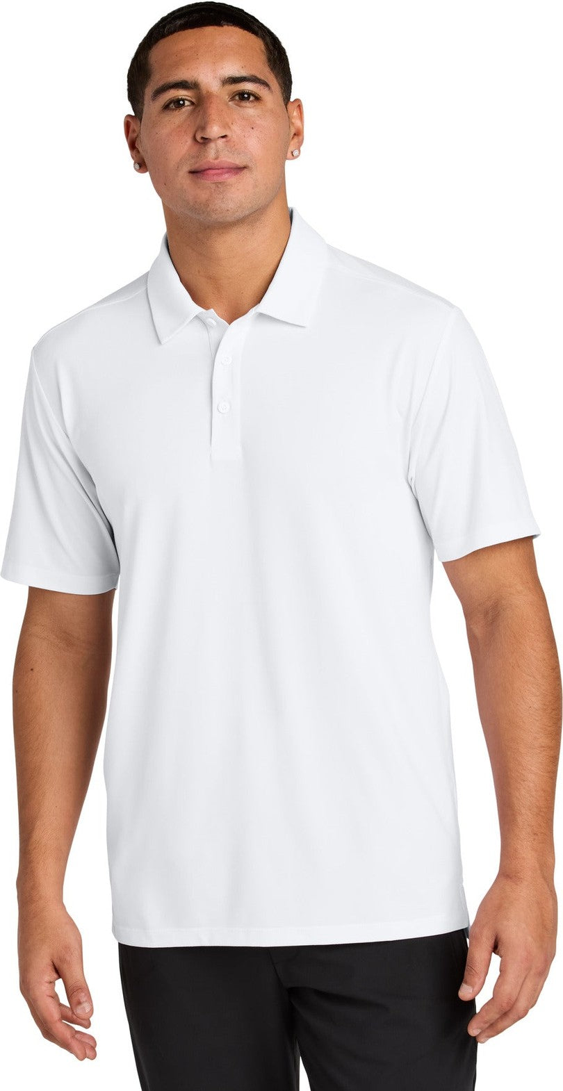 Front View of White Sport-Tek Versa Polo ST490