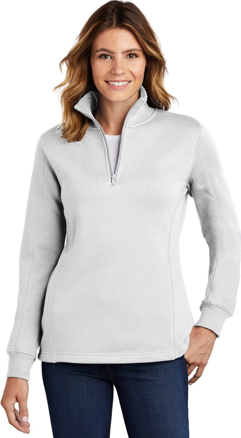 Front View of White Sport-Tek Women's 1/4-Zip Sweatshirt. LST253