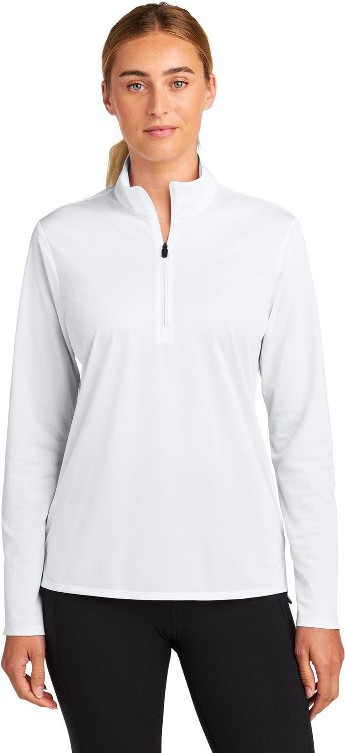 Front View of White Sport-Tek Women's Micropique Sport-Wick 1/4-Zip LST672