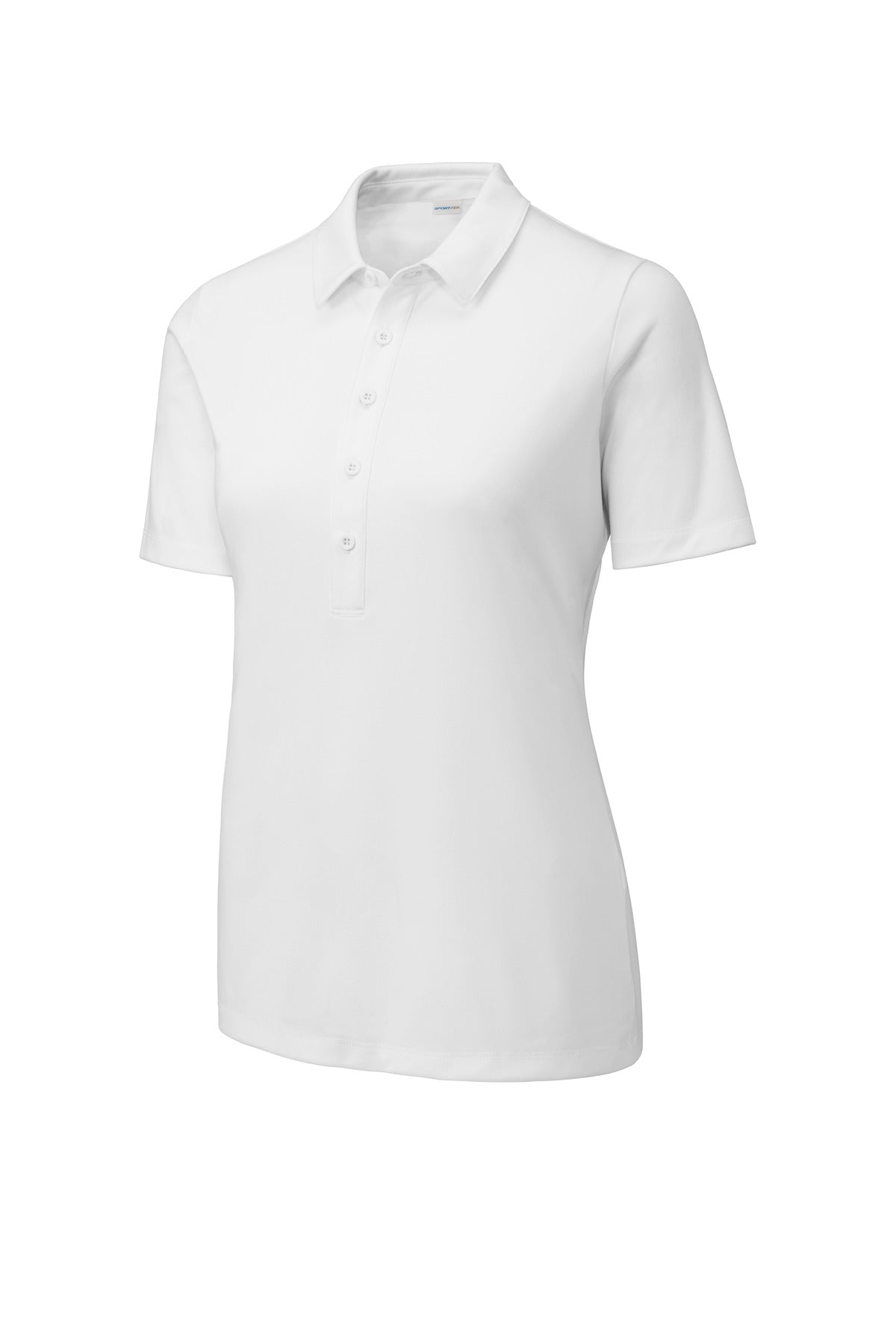 Front View of White Sport-Tek Women's Posi-UV Pro Polo. LST520
