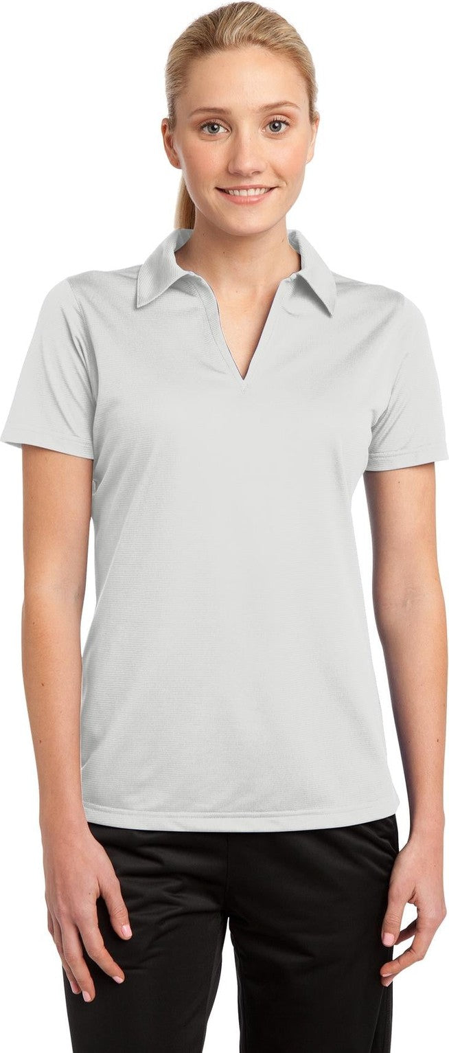 Front View of White Sport-Tek Women's PosiCharge Active Textured Polo. LST690