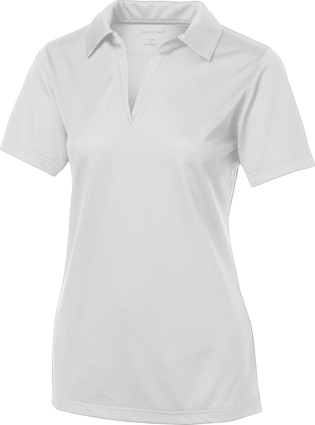 Front View of White Sport-Tek Women's PosiCharge Active Textured Polo. LST690