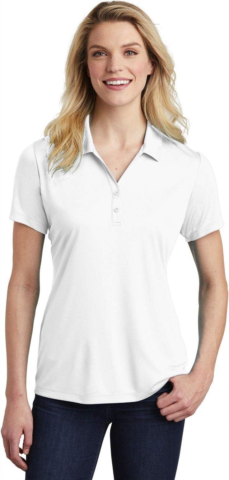Front View of White Sport-Tek Women's PosiCharge Competitor Polo. LST550