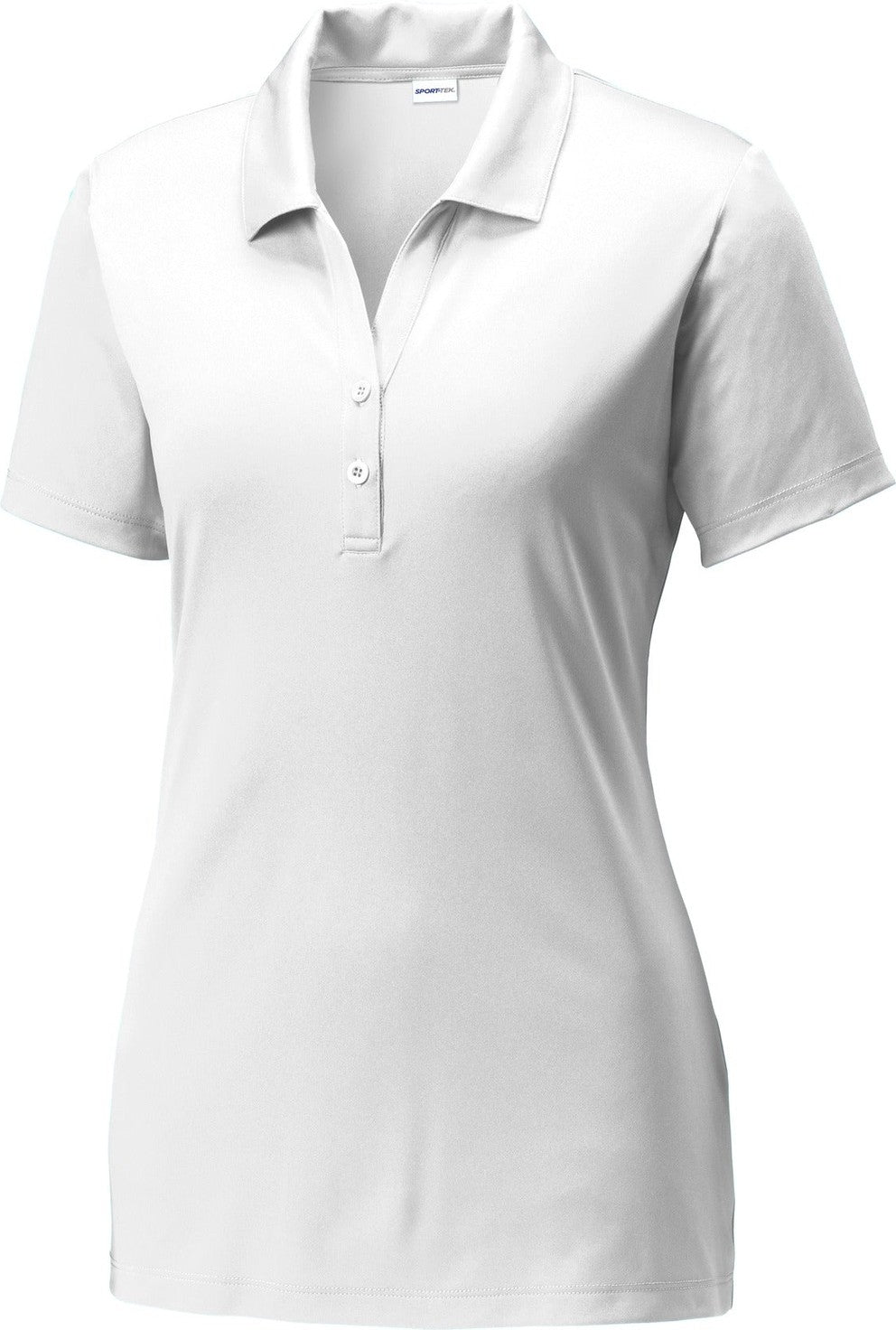 Front View of White Sport-Tek Women's PosiCharge Competitor Polo. LST550