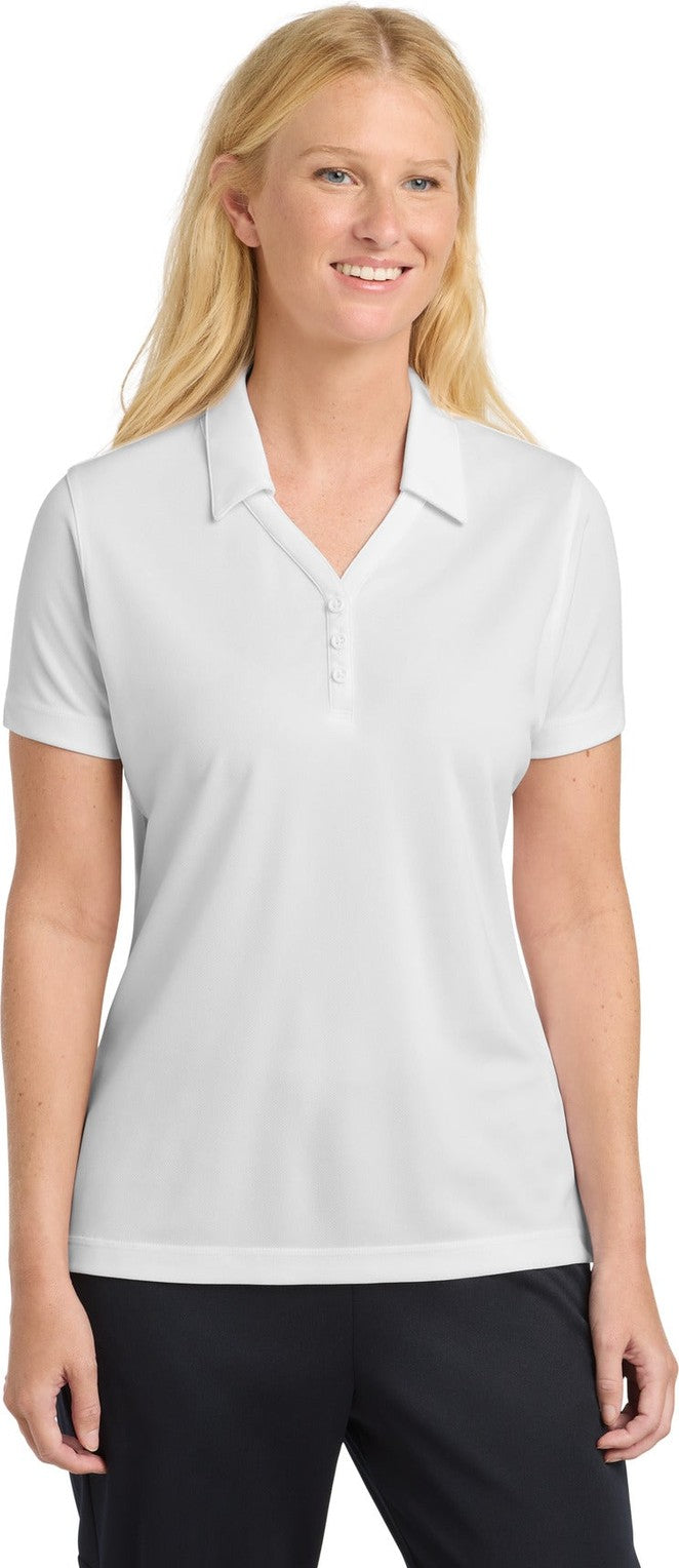 Front View of White Sport-Tek Women's PosiCharge Micro-Mesh Polo. LST680