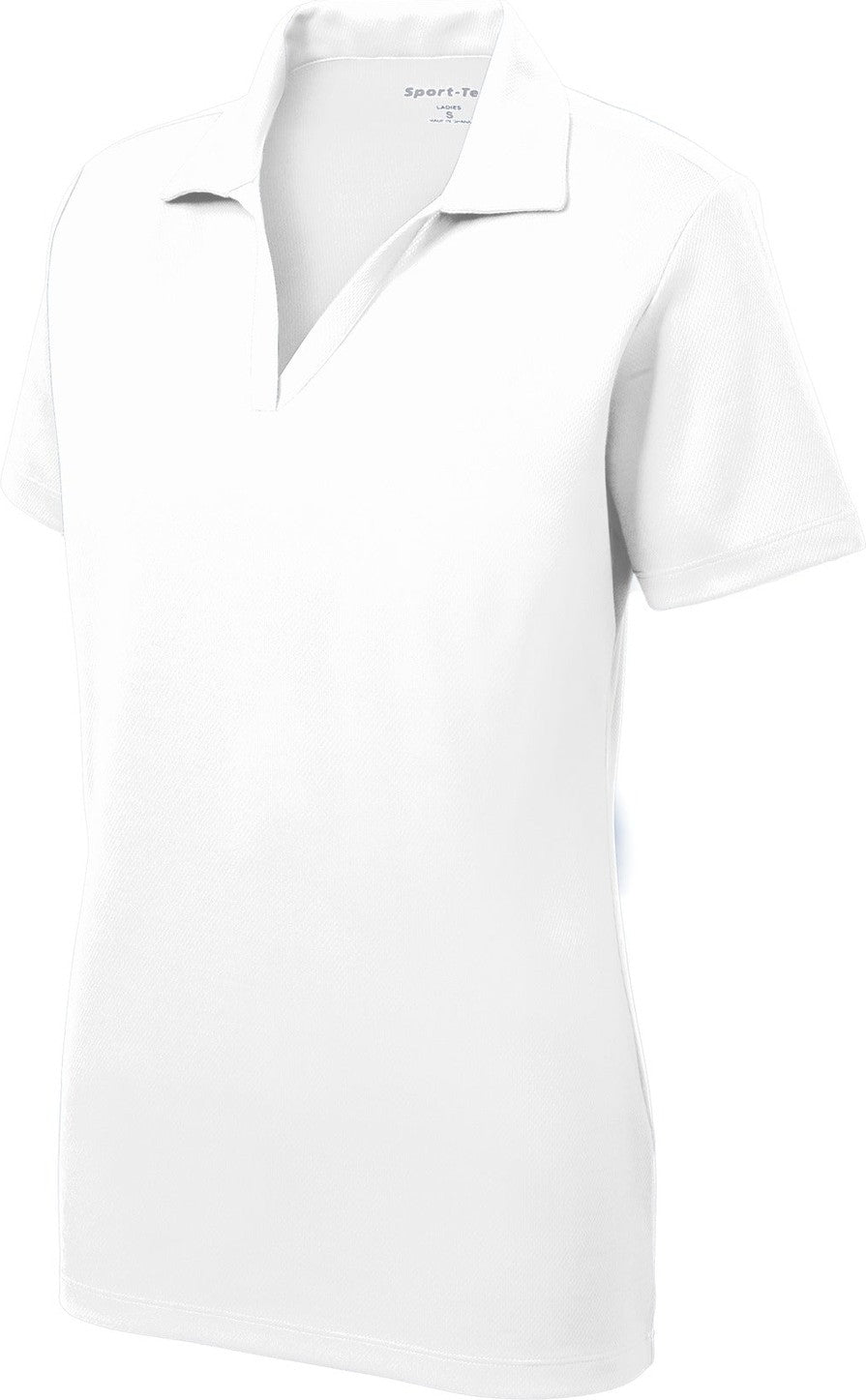 Front View of White Sport-Tek Women's PosiCharge RacerMesh Polo. LST640