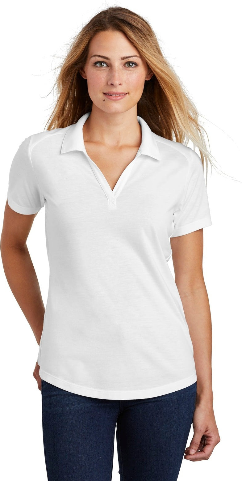 Front View of White Sport-Tek Women's PosiCharge Tri-Blend Wicking Polo. LST405