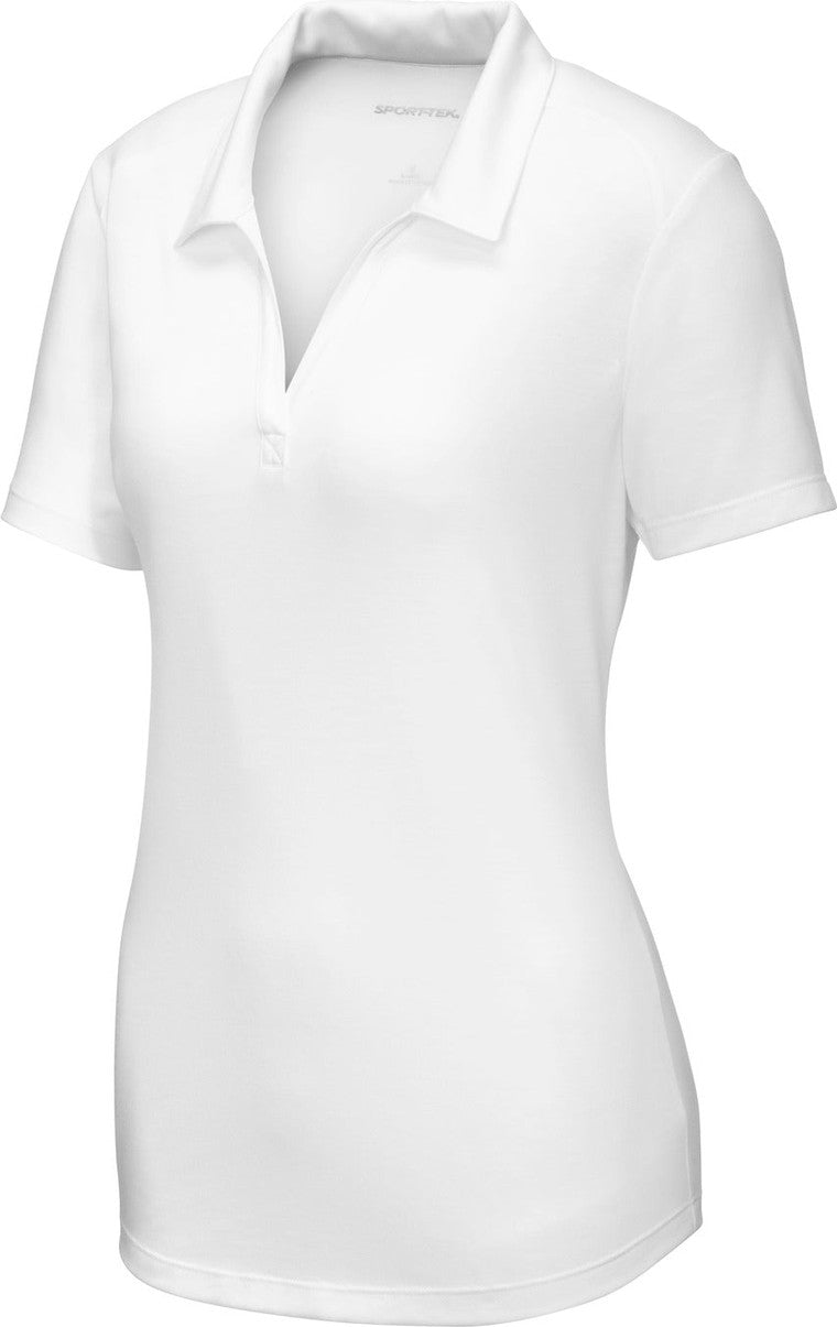 Front View of White Sport-Tek Women's PosiCharge Tri-Blend Wicking Polo. LST405