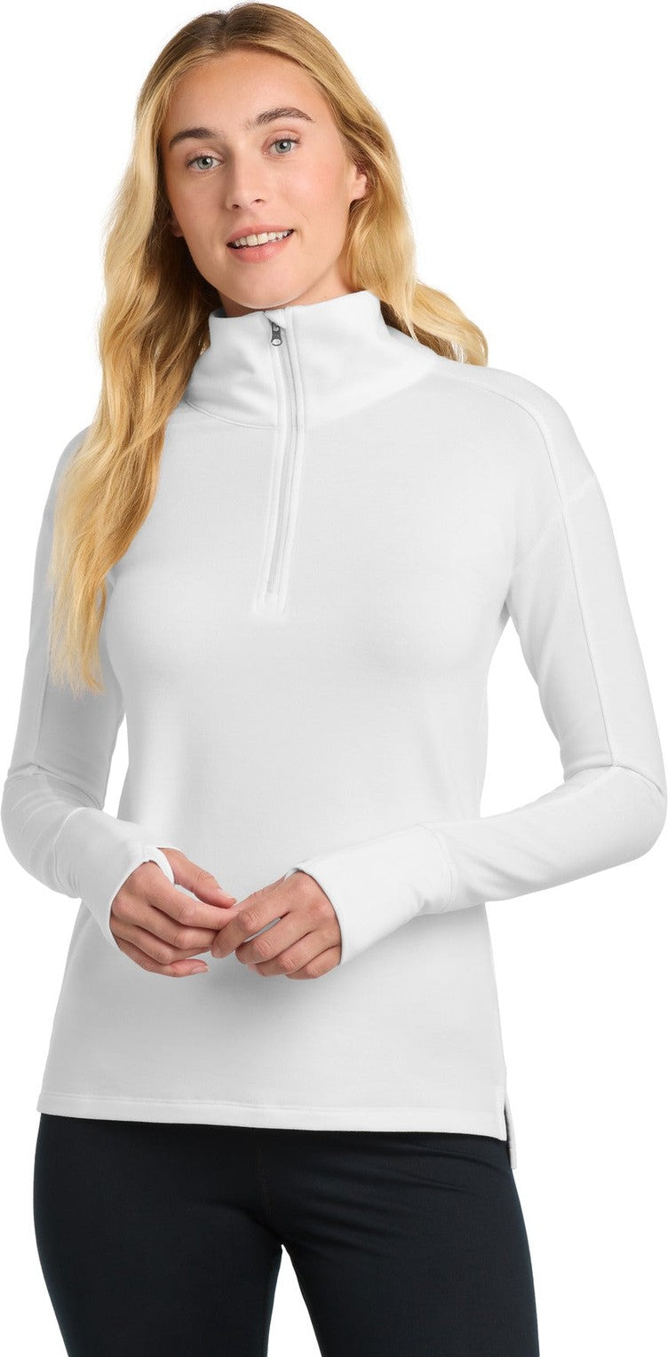 Front View of White Sport-Tek Women's Sport-Wick Flex Fleece 1/4-Zip. LST561
