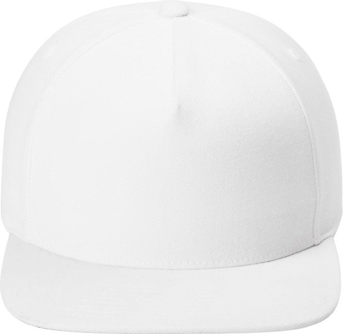 Front View of White Sport-Tek YP Classics Premium 5-Panel Snapback Cap STC55
