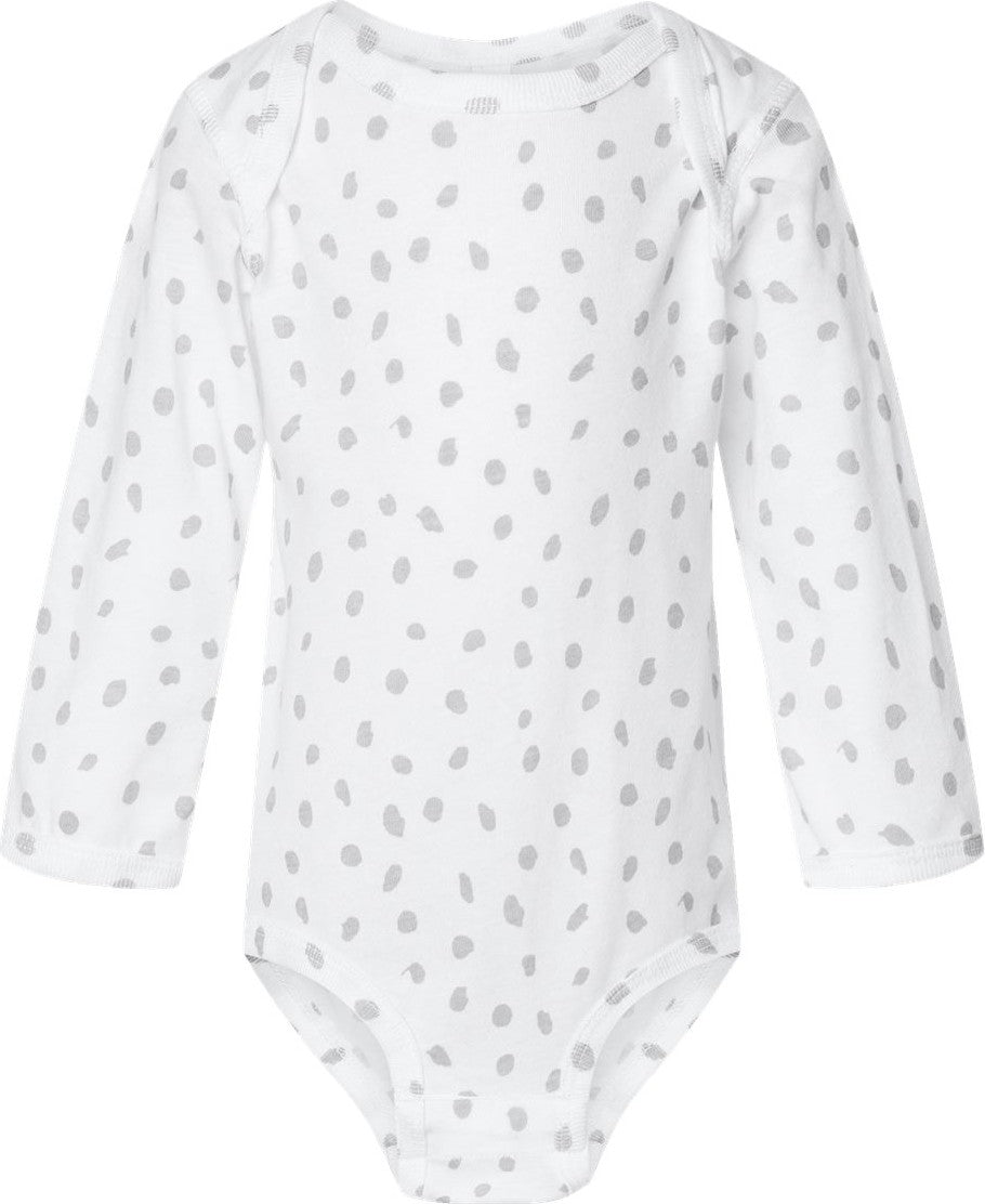 Front View of White Spot Infant Fine Jersey Long Sleeve Bodysuit - 4421