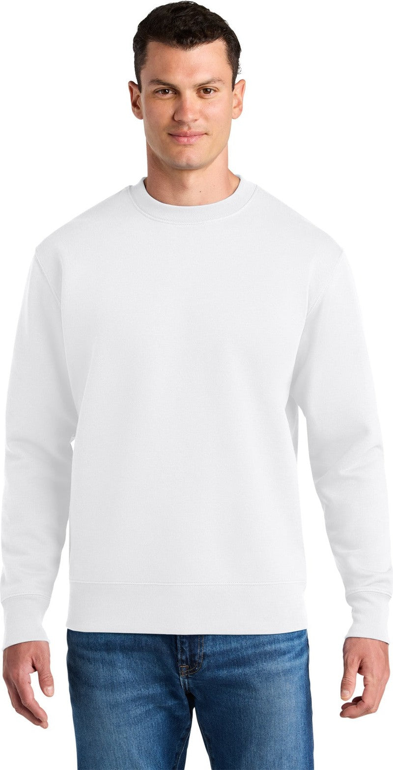 Front View of White Stanley/Stella Unisex Changer 2.0 Crewneck Sweatshirt SXU004