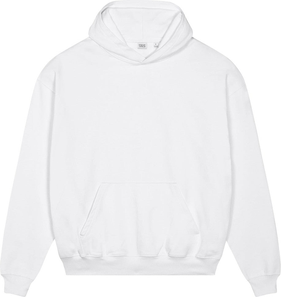 Front View of White Stanley/Stella Unisex Cooper Dry Hooded Sweatshirt SXU028