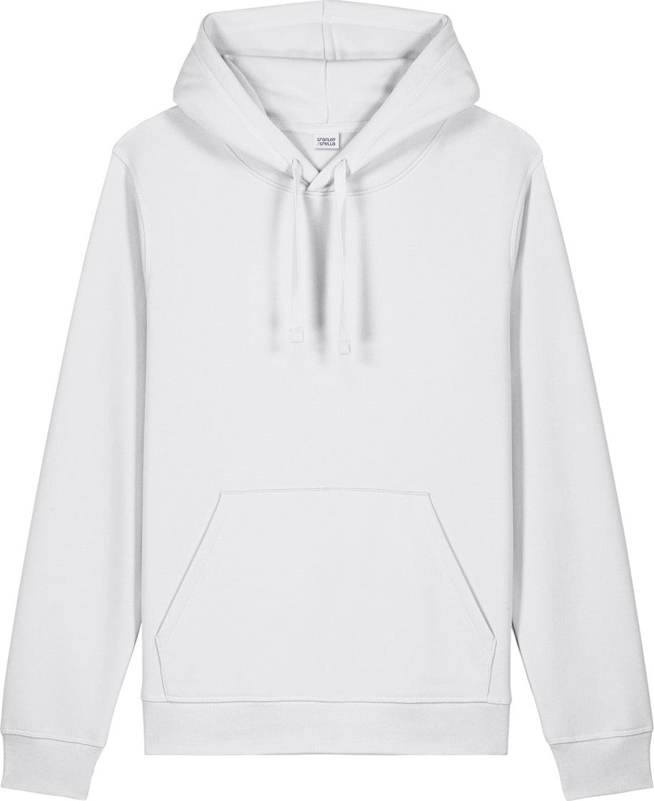 Front View of White Stanley/Stella Unisex Drummer 2.0 Hooded Sweatshirt SXU009