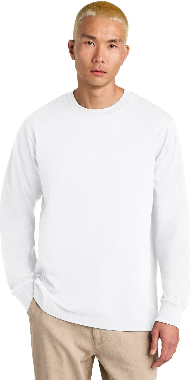Front View of White Stanley/Stella Unisex Freestyler Heavyweight Long Sleeve Tee SXU023