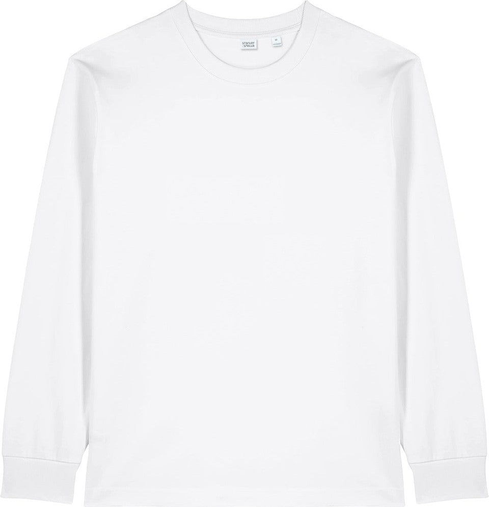 Front View of White Stanley/Stella Unisex Freestyler Heavyweight Long Sleeve Tee SXU023