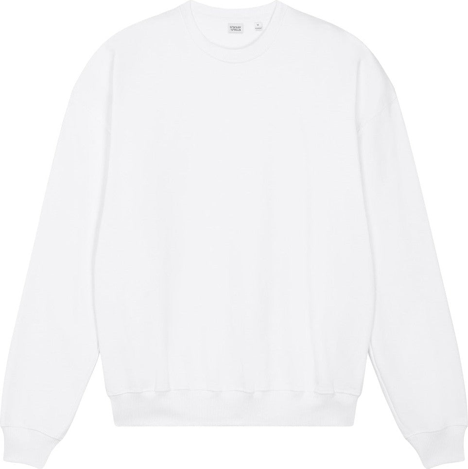 Front View of White Stanley/Stella Unisex Ledger Dry Crewneck Sweatshirt SXU029