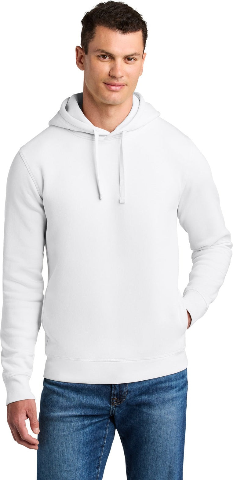 Front View of White Stanley/Stella Unisex Sounder Hooded Sweatshirt SXU012