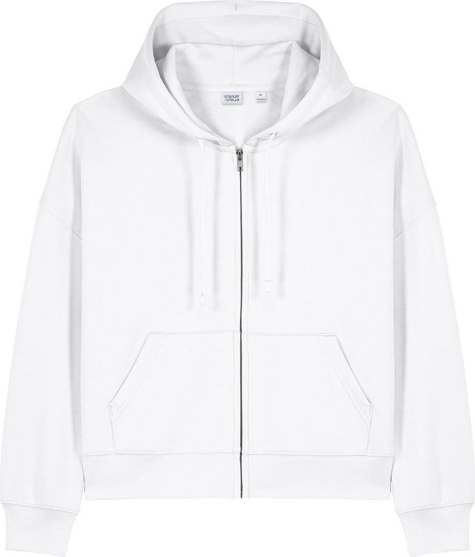 Front View of White Stanley/Stella Women's Stella Ida Full-Zip Hooded Sweatshirt SXW037