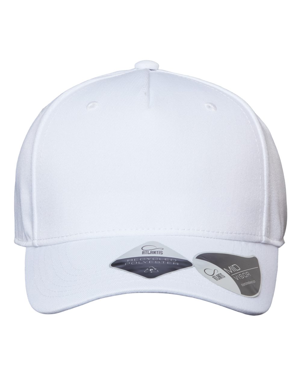 Front View of White Sustainable Five-Panel Cap - FIJI
