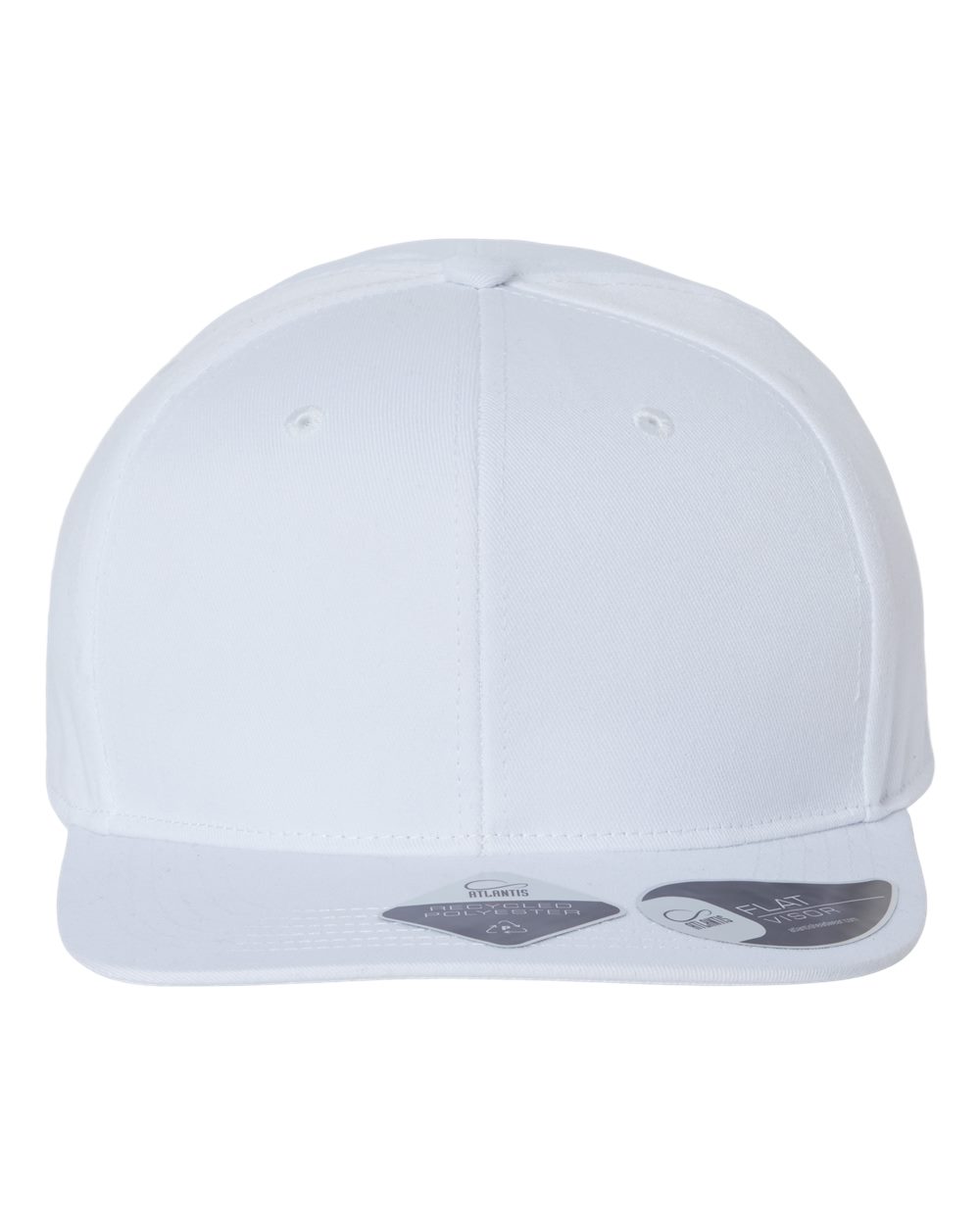 Front View of White Sustainable Flat Bill Cap - JAMES