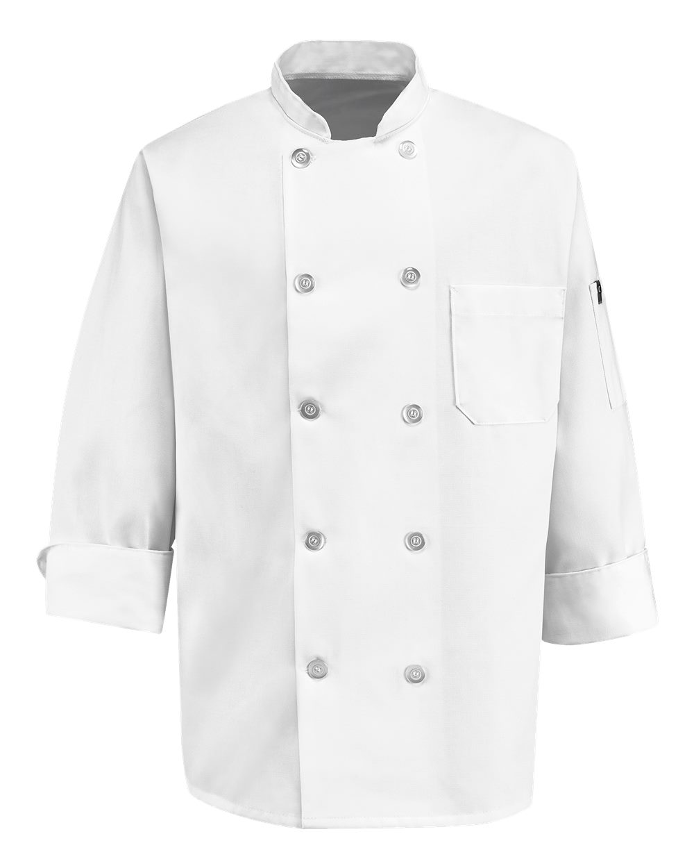 Front View of White Ten Pearl Button Chef Coat - 0415