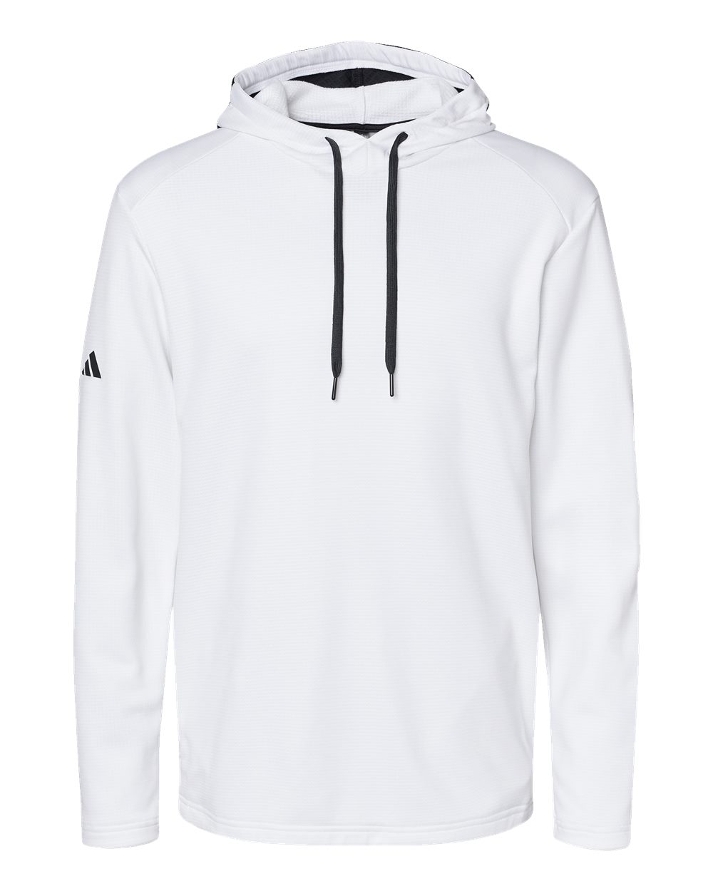 Front View of White Textured Mixed Media Hooded Sweatshirt - A530