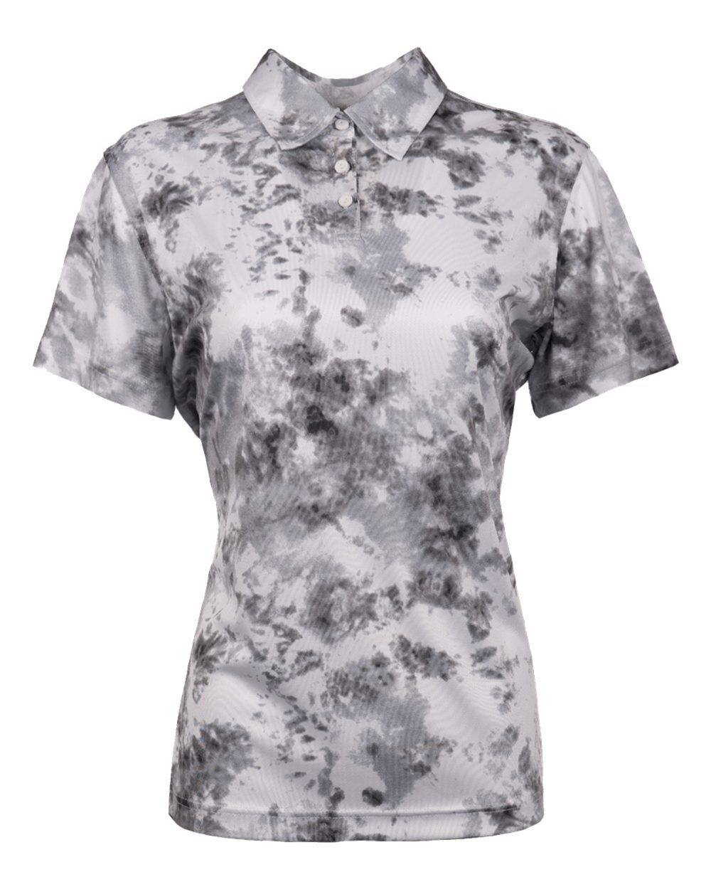 Front View of White Tie Dye Women&#39;s Burn Golf Polo - 5101