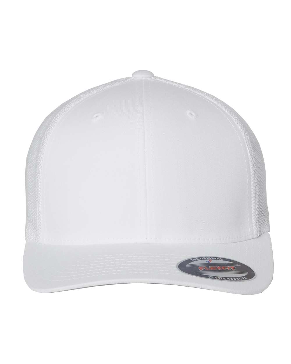 Front View of White Trucker Cap - 6511