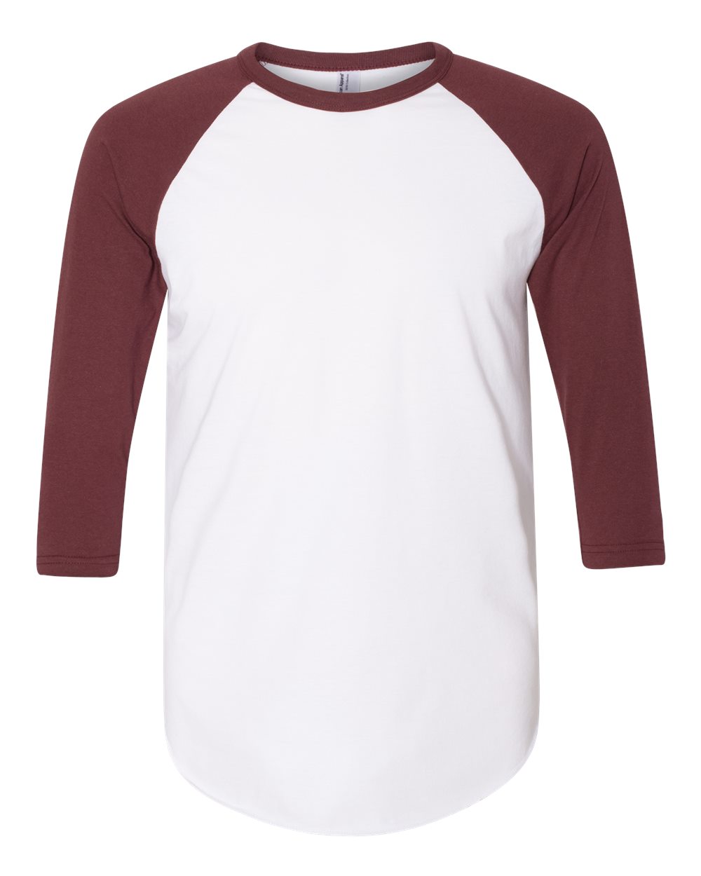 Front View of White/ Truffle 50/50 Raglan Three-Quarter Sleeve Tee - BB453W