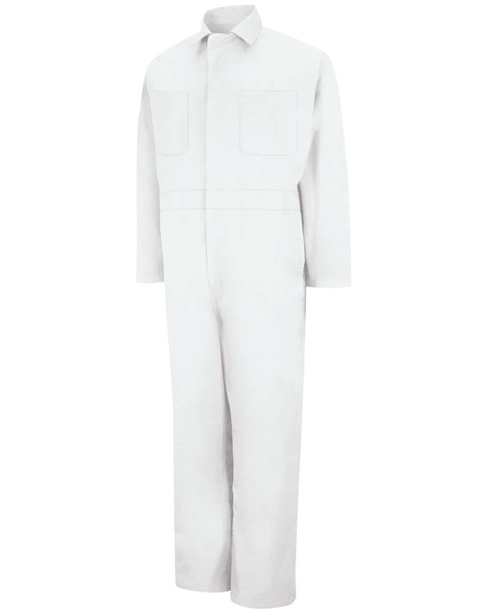 Front View of White Twill Action Back Coverall - CT10