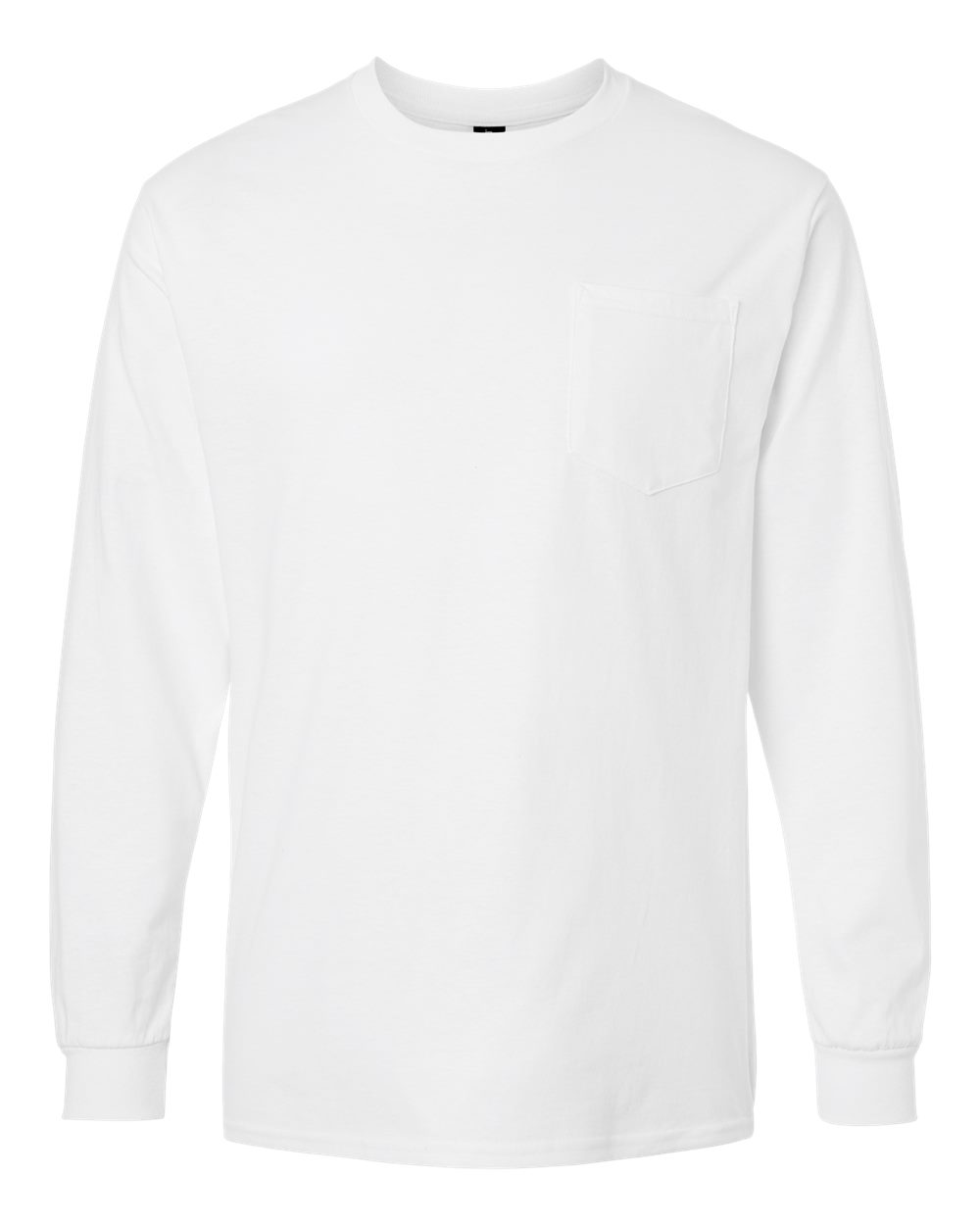Front View of White Ultra Cotton® Long Sleeve Pocket T-Shirt - 2410