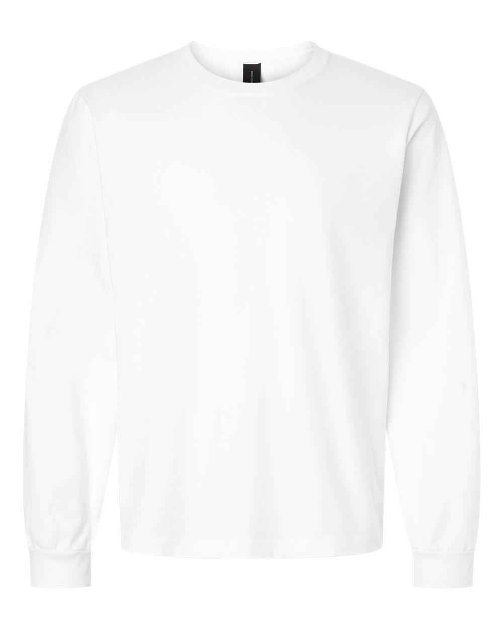 Front View of White Unisex Heavyweight Garment-Dyed Long Sleeve Tee - 4851GD