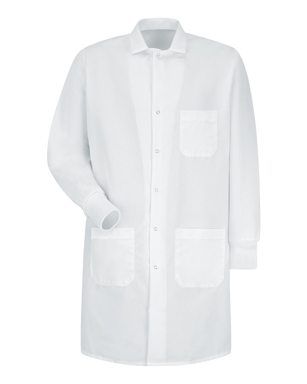 Front View of White Unisex Specialized Cuffed Lab Coat - KP70