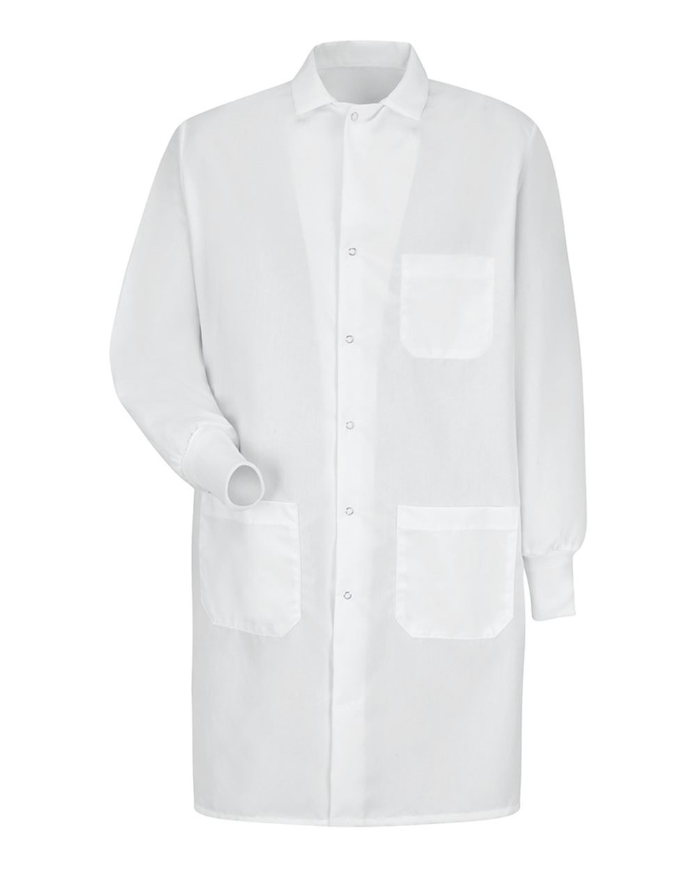 Front View of White Unisex Specialized Cuffed Lab Coat - KP72