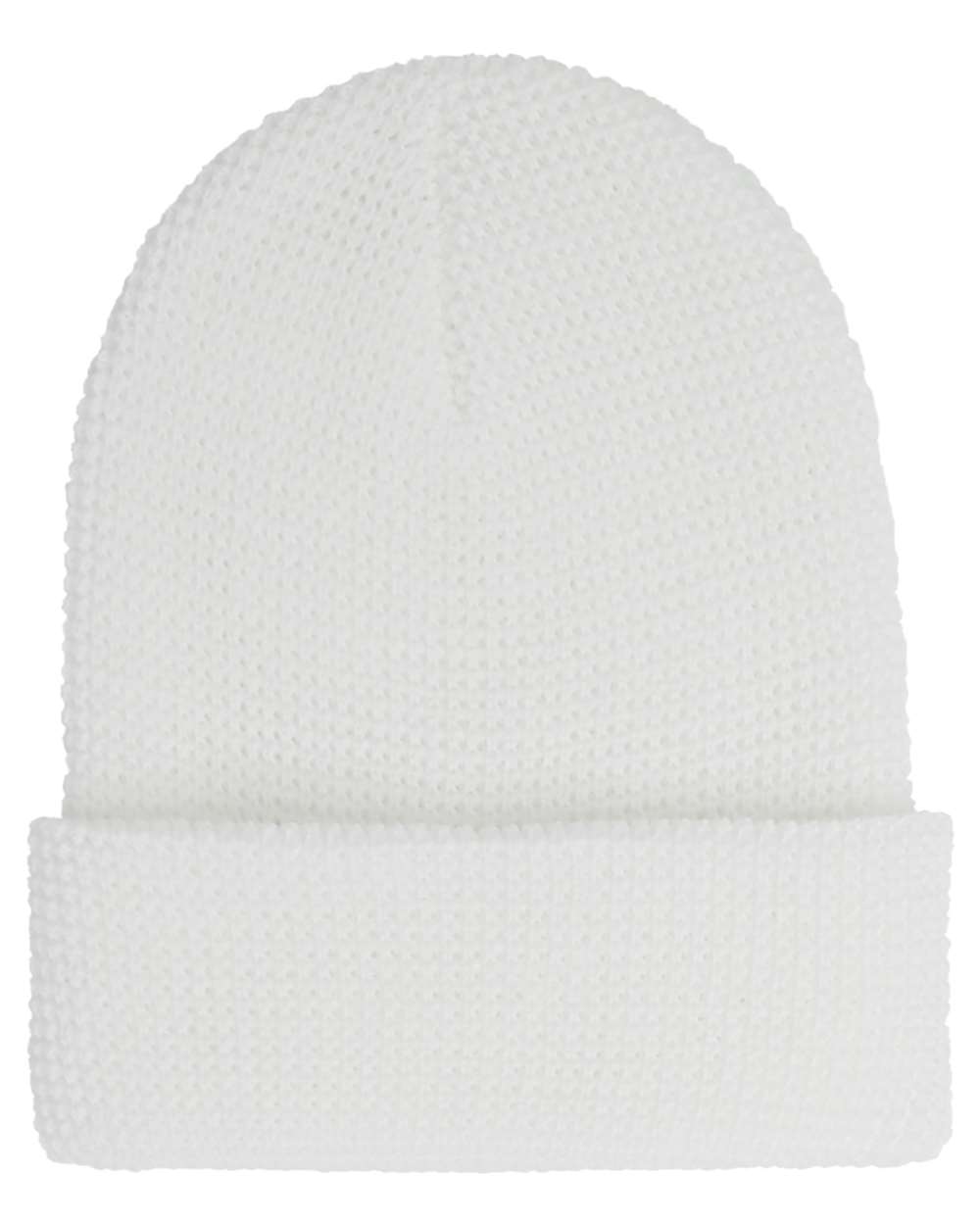 Front View of White Waffle Cuffed Beanie - 2501KC