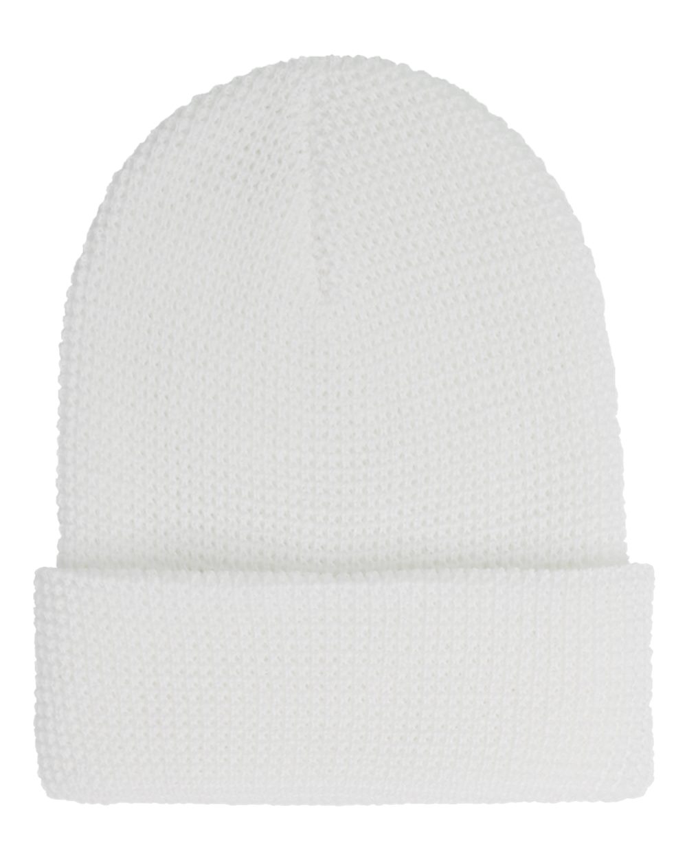 Front View of White Waffle Cuffed Knit Beanie - 2501K
