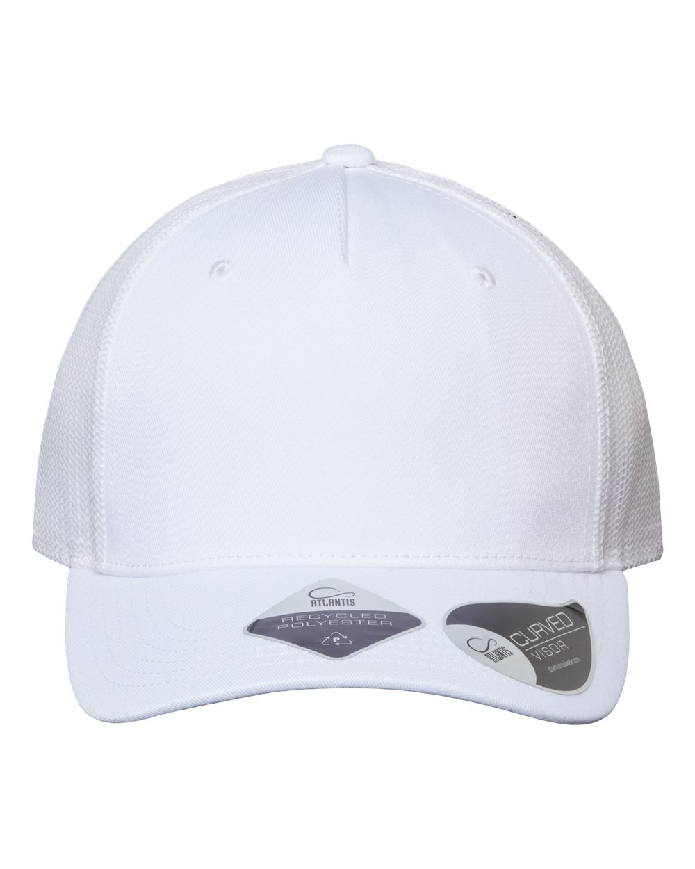 Front View of White/ White Sustainable Five-Panel Trucker Cap - ZION