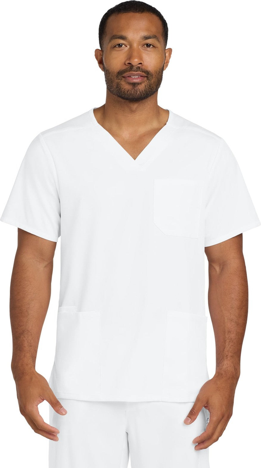 Front View of White Wink Men's Premiere Flex V-Neck Top WW5068